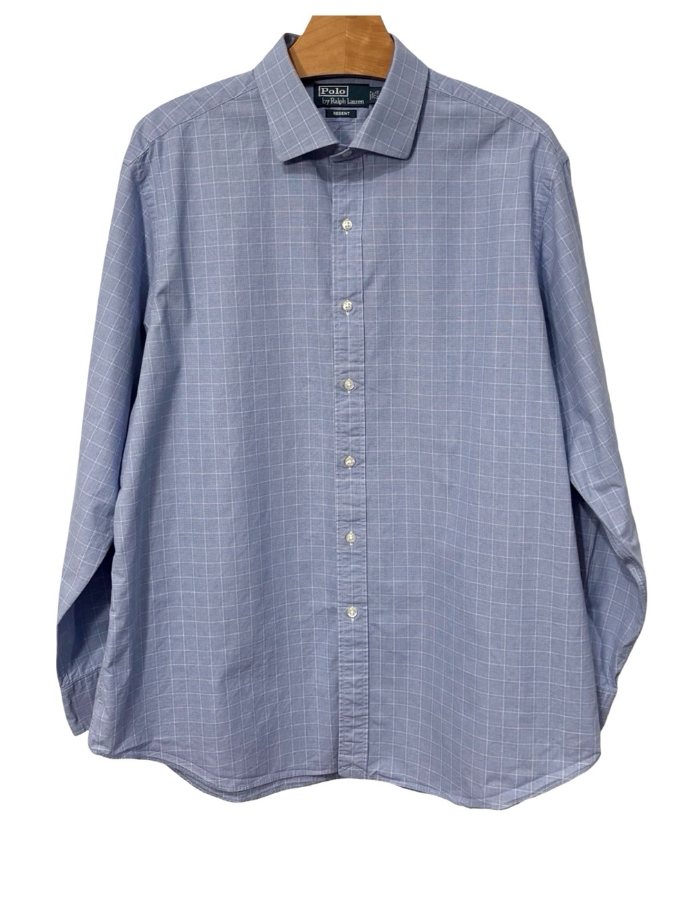Men’s Polo Ralph Lauren 17.5 34/35 Regent Fit Dress Shirt Blue Plaid